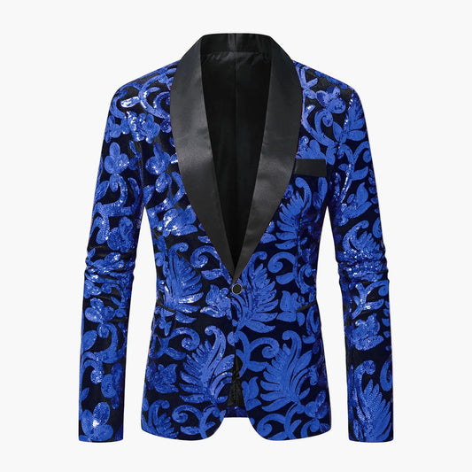 Herren Smoking Sakko – Elegantes Party-Jackett mit Glanz und floralen Ornamenten – Perfekt für festliche Anlässe, Bühne oder Gala