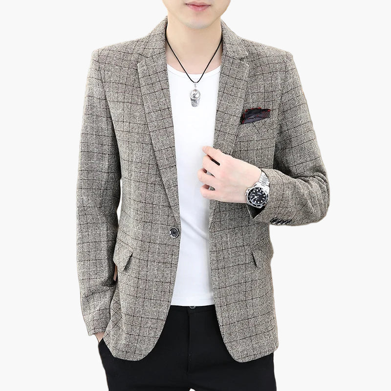 Herren Slim Fit Business Sakko – Modernes Kariertes Blazerjackett für Büro & Freizeit