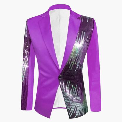 Herren Sakko Modern Glanz Partyjacke Einreiher Slim Fit Blazer für Events und Bühne