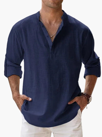 Herren Veganes Leinen Henley Shirt – Lässiges Langarm Sommerhemd für Freizeit & Urlaub