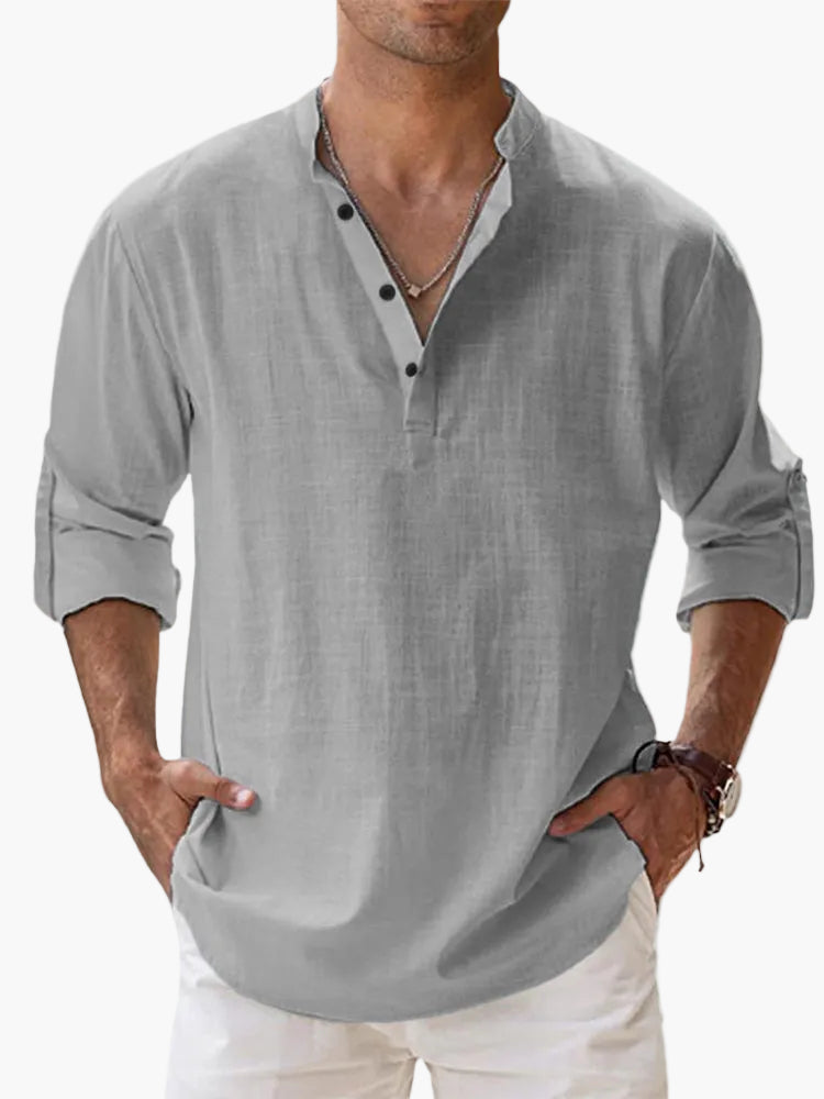 Herren Veganes Leinen Henley Shirt – Lässiges Langarm Sommerhemd für Freizeit & Urlaub