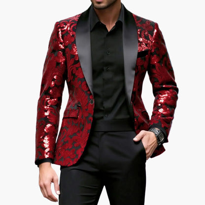 Herren Smoking Sakko – Elegantes Party-Jackett mit Glanz und floralen Ornamenten – Perfekt für festliche Anlässe, Bühne oder Gala