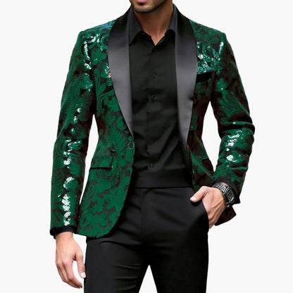 Herren Smoking Sakko – Elegantes Party-Jackett mit Glanz und floralen Ornamenten – Perfekt für festliche Anlässe, Bühne oder Gala