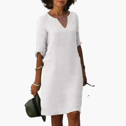 Damen Kleid mit V-Ausschnitt und 3/4-Ärmeln – Eleganter Freizeit- und Alltagsstil