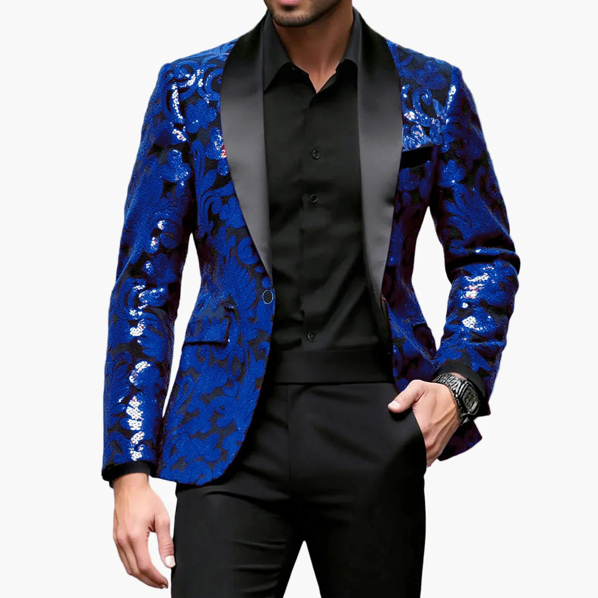 Herren Smoking Sakko – Elegantes Party-Jackett mit Glanz und floralen Ornamenten – Perfekt für festliche Anlässe, Bühne oder Gala