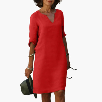 Damen Kleid mit V-Ausschnitt und 3/4-Ärmeln – Eleganter Freizeit- und Alltagsstil