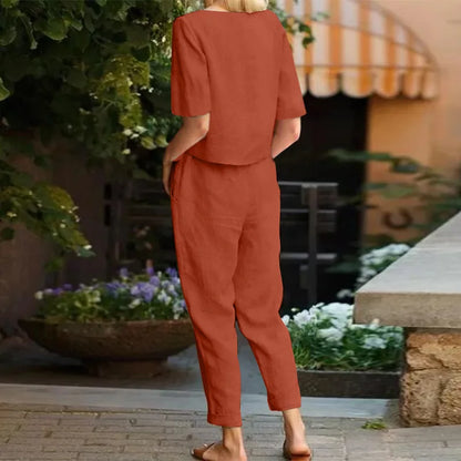 Damen 2-teiliges Sommer-Set mit lockerem Oberteil und Hose – Modischer Freizeitanzug für Alltag & Urlaub