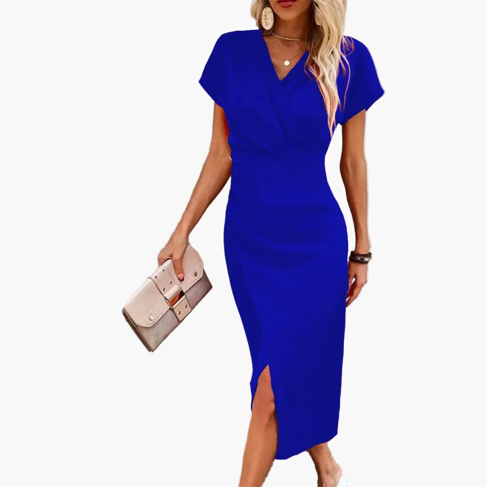 Damen Midikleid mit V-Ausschnitt – Elegantes Freizeitkleid im Wickelstil, Perfekt für Alltag & Events
