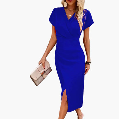 Damen Midikleid mit V-Ausschnitt – Elegantes Freizeitkleid im Wickelstil, Perfekt für Alltag & Events