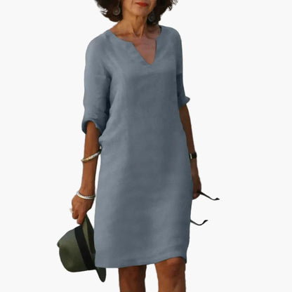 Damen Kleid mit V-Ausschnitt und 3/4-Ärmeln – Eleganter Freizeit- und Alltagsstil