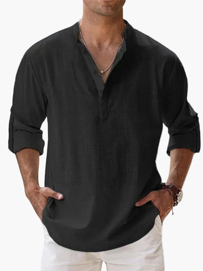 Herren Veganes Leinen Henley Shirt – Lässiges Langarm Sommerhemd für Freizeit & Urlaub