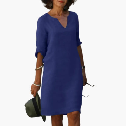 Damen Kleid mit V-Ausschnitt und 3/4-Ärmeln – Eleganter Freizeit- und Alltagsstil