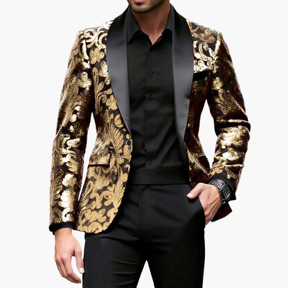 Herren Smoking Sakko – Elegantes Party-Jackett mit Glanz und floralen Ornamenten – Perfekt für festliche Anlässe, Bühne oder Gala