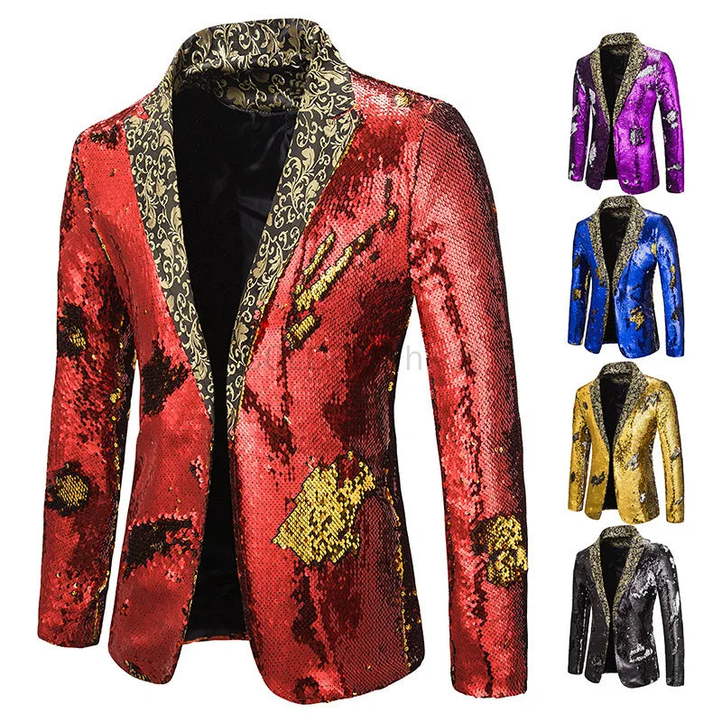 Herren Pailletten Sakko – Eleganter Party- und Bühnen-Blazer im auffälligen Design