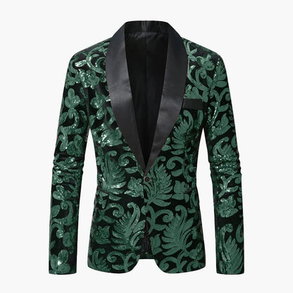 Herren Smoking Sakko – Elegantes Party-Jackett mit Glanz und floralen Ornamenten – Perfekt für festliche Anlässe, Bühne oder Gala