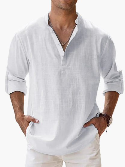 Herren Veganes Leinen Henley Shirt – Lässiges Langarm Sommerhemd für Freizeit & Urlaub
