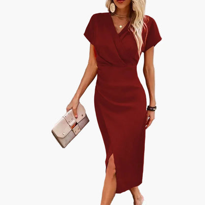 Damen Midikleid mit V-Ausschnitt – Elegantes Freizeitkleid im Wickelstil, Perfekt für Alltag & Events