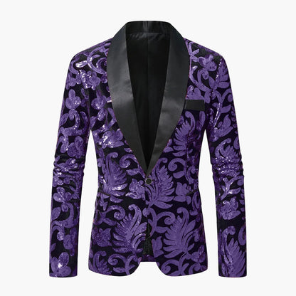 Herren Smoking Sakko – Elegantes Party-Jackett mit Glanz und floralen Ornamenten – Perfekt für festliche Anlässe, Bühne oder Gala