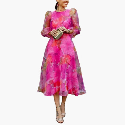 Damen Cocktailkleid Elegantes Midikleid mit Blumenmuster – Perfekt für Hochzeiten & Feste