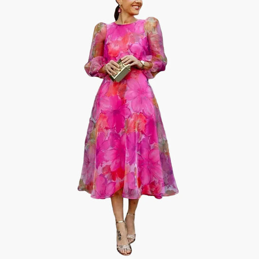 Damen Cocktailkleid Elegantes Midikleid mit Blumenmuster – Perfekt für Hochzeiten & Feste