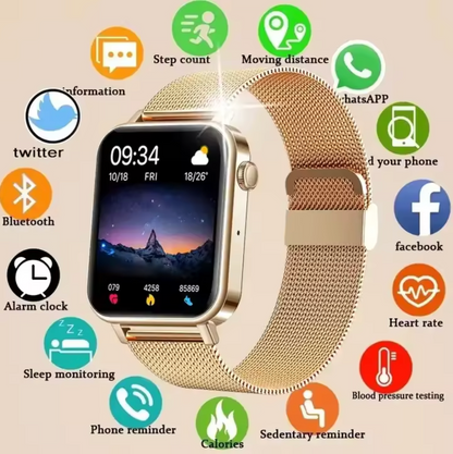 Damen Smartwatch im modernen Design – Fitness Tracker mit Herzfrequenz, Schlafüberwachung & Social Media Benachrichtigungen