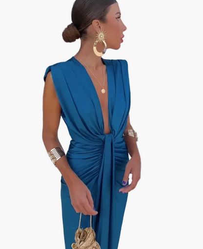 Damen Elegantes Abendkleid mit Tiefem Ausschnitt und Drapierung – Perfekt für Festliche Anlässe