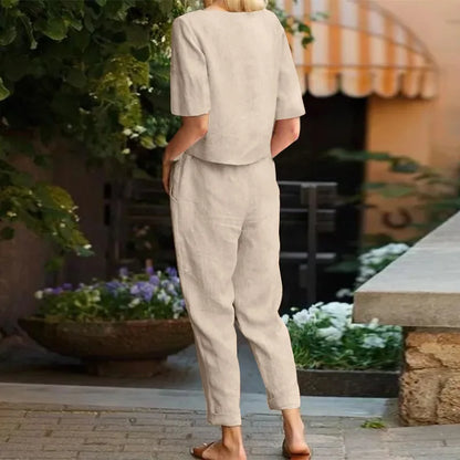Damen 2-teiliges Sommer-Set mit lockerem Oberteil und Hose – Modischer Freizeitanzug für Alltag & Urlaub