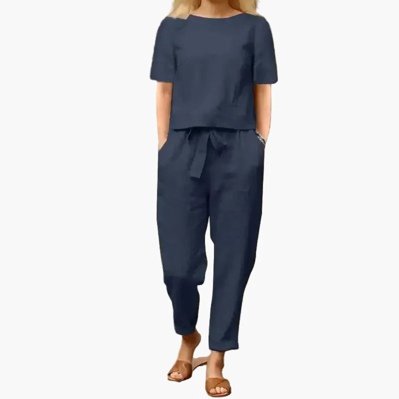 Damen 2-teiliges Sommer-Set mit lockerem Oberteil und Hose – Modischer Freizeitanzug für Alltag & Urlaub