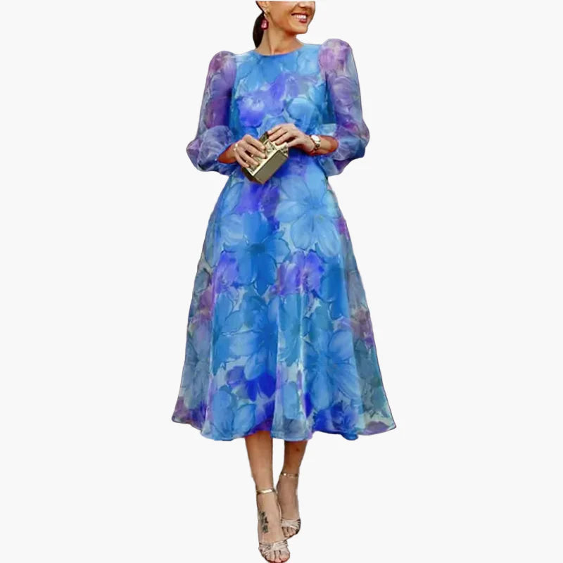 Damen Cocktailkleid Elegantes Midikleid mit Blumenmuster – Perfekt für Hochzeiten & Feste
