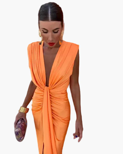 Damen Elegantes Abendkleid mit Tiefem Ausschnitt und Drapierung – Perfekt für Festliche Anlässe