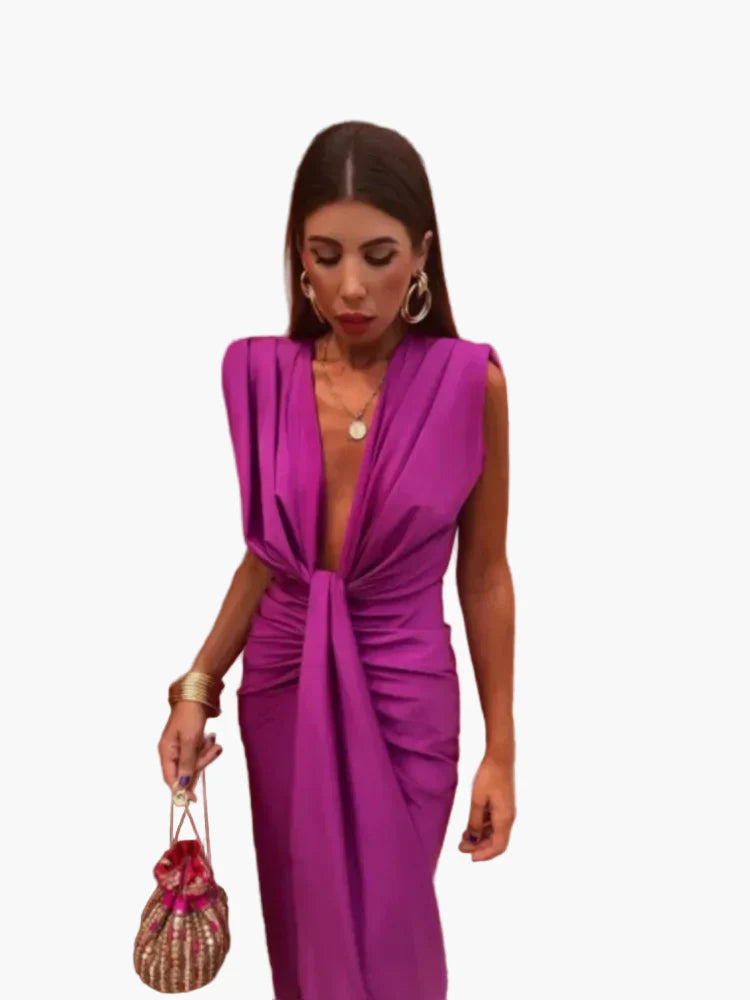 Damen Elegantes Abendkleid mit Tiefem Ausschnitt und Drapierung – Perfekt für Festliche Anlässe