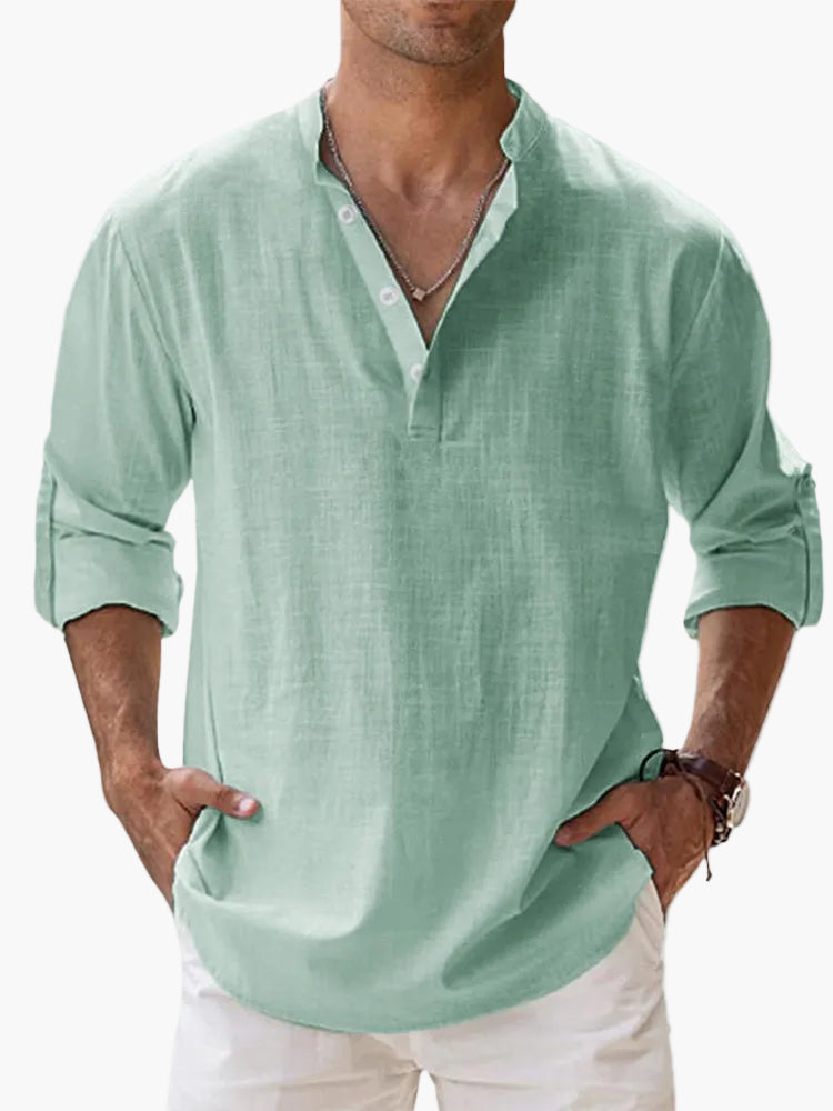 Herren Veganes Leinen Henley Shirt – Lässiges Langarm Sommerhemd für Freizeit & Urlaub