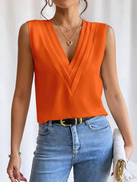 Damen Elegante Ärmellose Bluse mit Modernem V-Ausschnitt – Stilvoll für Büro und Freizeit