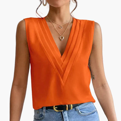 Damen Elegante Ärmellose Bluse mit Modernem V-Ausschnitt – Stilvoll für Büro und Freizeit