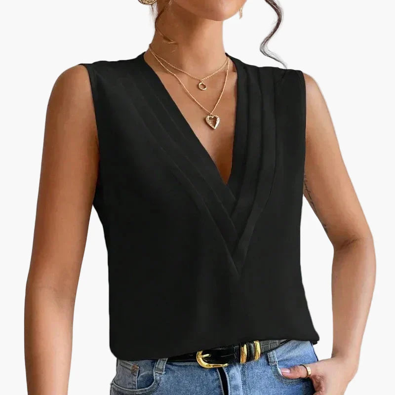 Damen Elegante Ärmellose Bluse mit Modernem V-Ausschnitt – Stilvoll für Büro und Freizeit