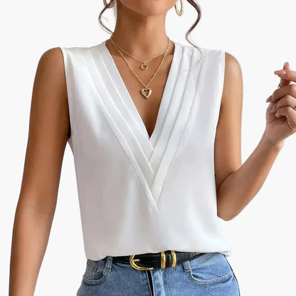 Damen Elegante Ärmellose Bluse mit Modernem V-Ausschnitt – Stilvoll für Büro und Freizeit