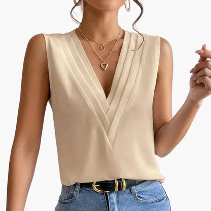 Damen Elegante Ärmellose Bluse mit Modernem V-Ausschnitt – Stilvoll für Büro und Freizeit