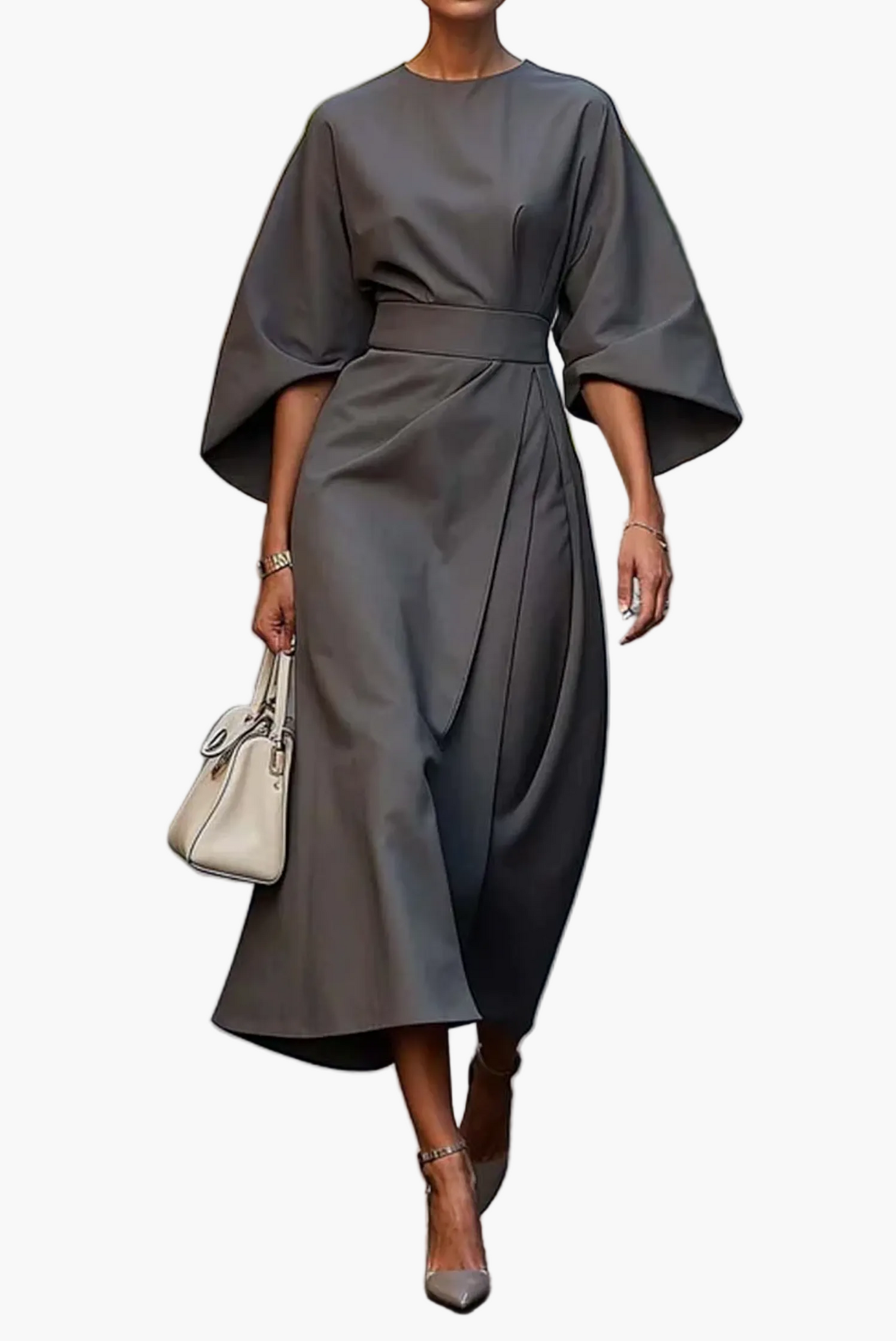 Damen Midi-Kleid mit eleganten Laternenärmeln – Stilvolles Business- & Event-Outfit