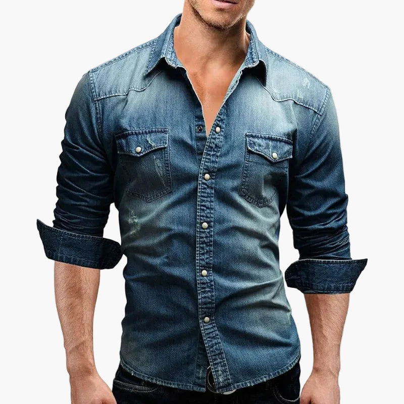 Herren Denim Freizeithemd Slim Fit mit Brusttaschen und Knopfleiste – Perfekt für Casual Looks