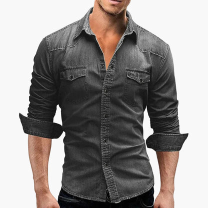Herren Denim Freizeithemd Slim Fit mit Brusttaschen und Knopfleiste – Perfekt für Casual Looks