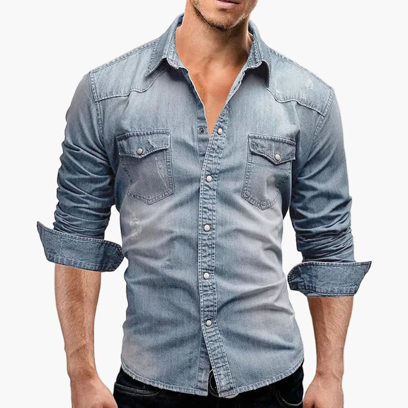 Herren Denim Freizeithemd Slim Fit mit Brusttaschen und Knopfleiste – Perfekt für Casual Looks
