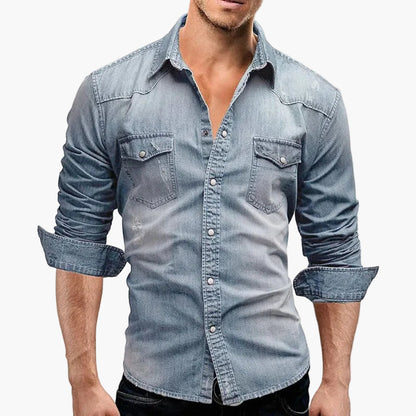Herren Denim Freizeithemd Slim Fit mit Brusttaschen und Knopfleiste – Perfekt für Casual Looks