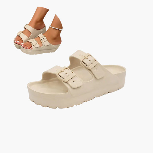 Damen Komfort-Pantoletten mit dicker Sohle und verstellbaren Schnallen – Bequeme Alltags-Sandalen für Haus, Garten & Freizeit