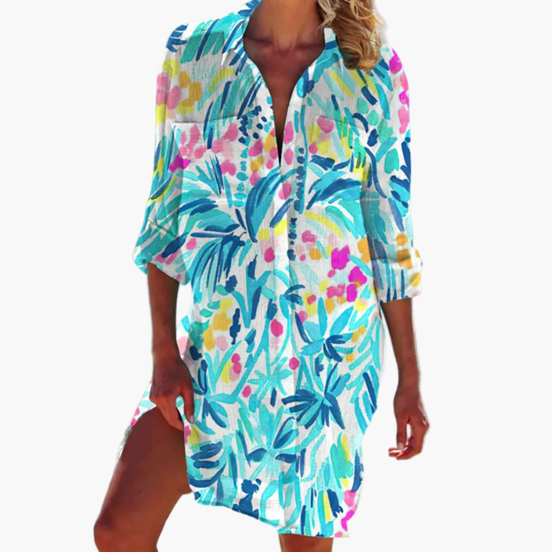 Damen Freizeit Hemdblusenkleid im Boho-Stil – Lässige Tunika für Sommer und Strand