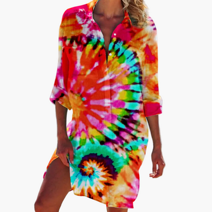 Damen Freizeit Hemdblusenkleid im Boho-Stil – Lässige Tunika für Sommer und Strand