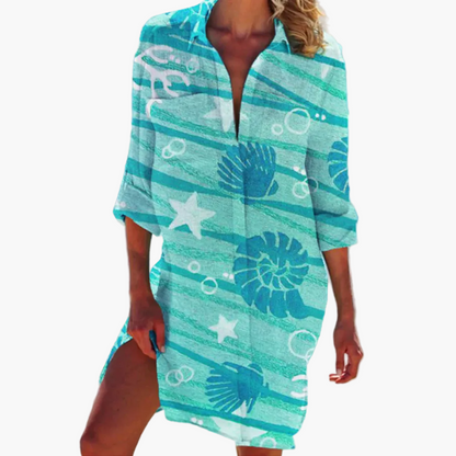 Damen Freizeit Hemdblusenkleid im Boho-Stil – Lässige Tunika für Sommer und Strand