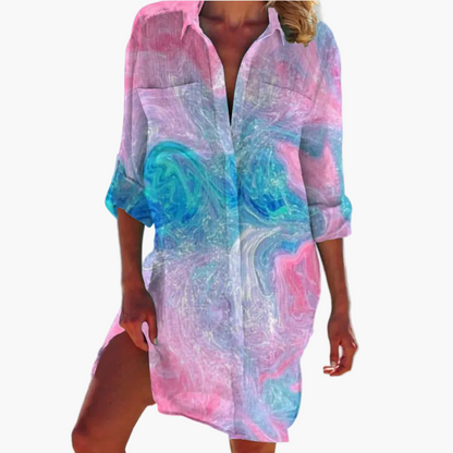 Damen Freizeit Hemdblusenkleid im Boho-Stil – Lässige Tunika für Sommer und Strand
