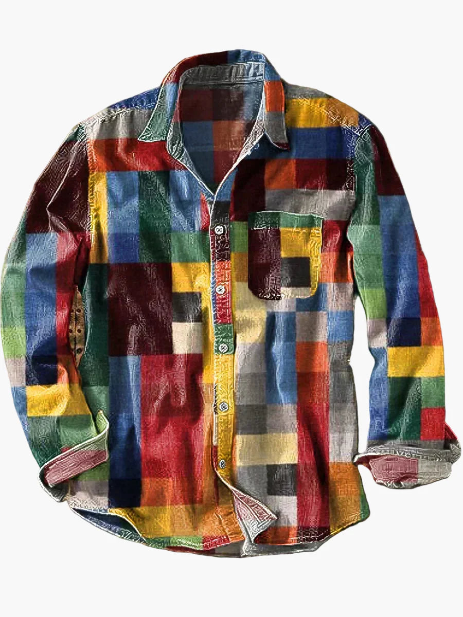 Herren Modernes Patchwork Freizeit-Hemd – Stilvolles Karohemd für Alltag & Business