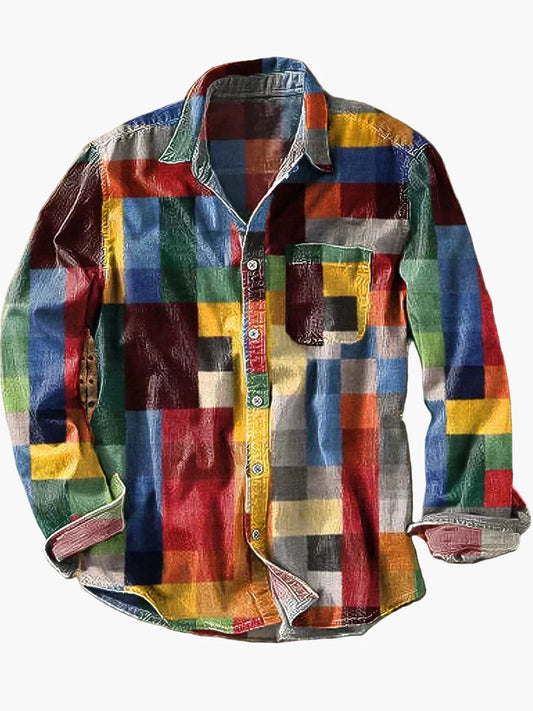 Herren Modernes Patchwork Freizeit-Hemd – Stilvolles Karohemd für Alltag & Business