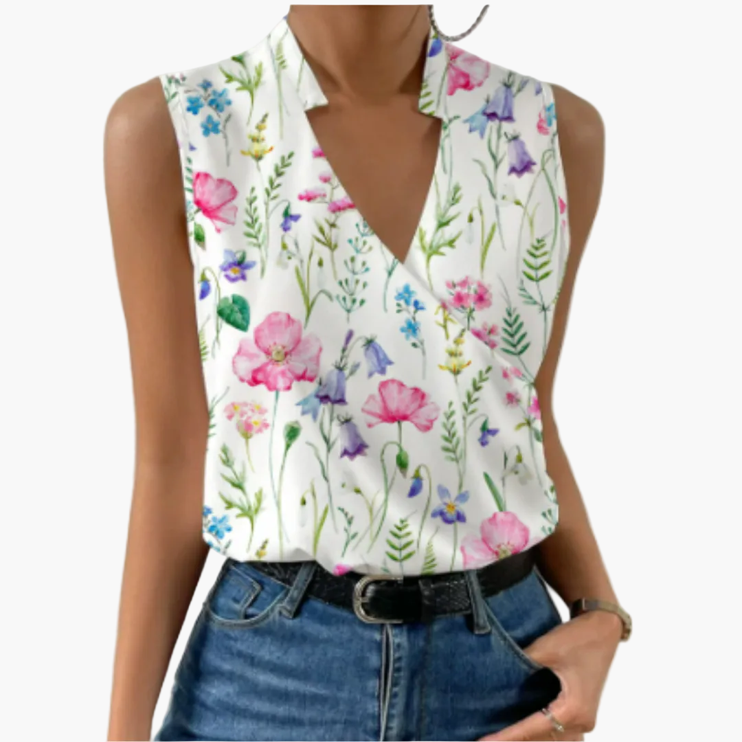 Damen Sommertop mit V-Ausschnitt – Elegantes ärmelloses Blusenshirt für Freizeit und Alltag